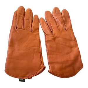 Vintage Carole Little Brown Leather Cashmere Lined Gloves M *read description*